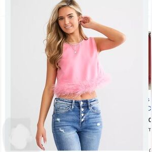 Le Lis Pink Feather Trim Sleeveless Top